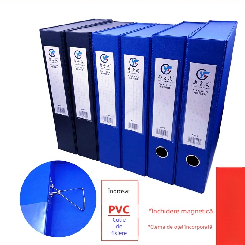 Cutie pentru fișiere din PVC, capacitate mare, cu clemă metalică, format A4, cutie de depozitare