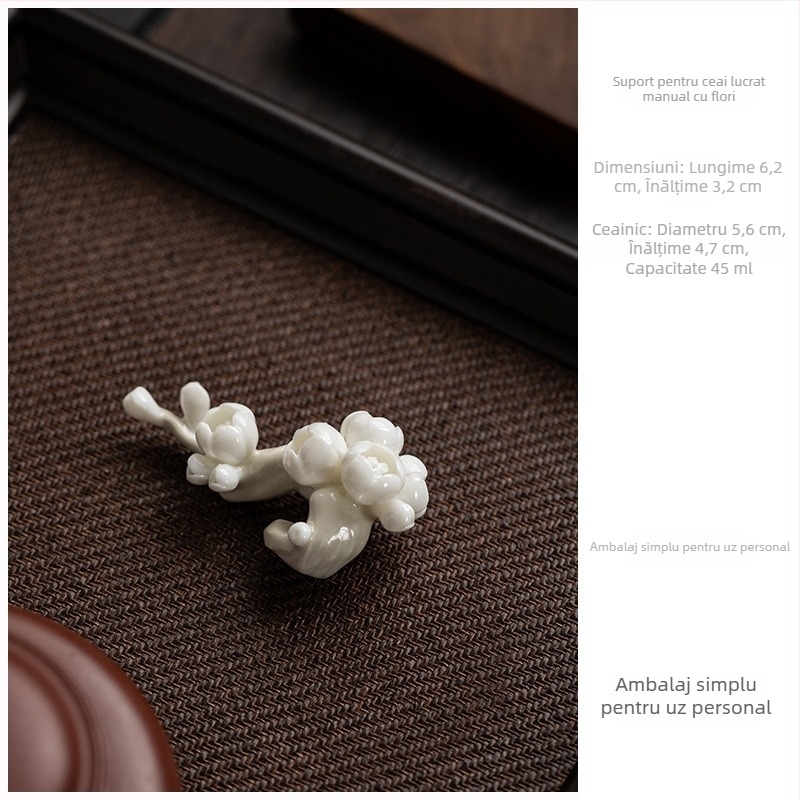 Suport ceramic pentru ceai și pernă de ceai, cu motiv floare de prune, decor pentru ceremonia Gongfu