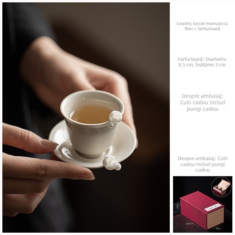 Suport ceramic pentru ceai și pernă de ceai, cu motiv floare de prune, decor pentru ceremonia Gongfu