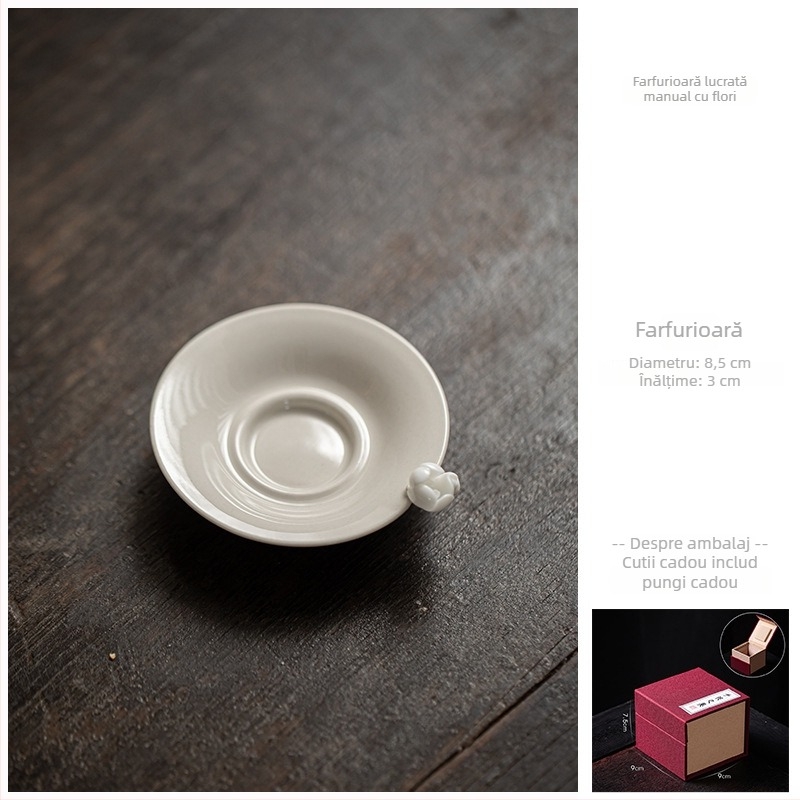 Suport ceramic pentru ceai și pernă de ceai, cu motiv floare de prune, decor pentru ceremonia Gongfu