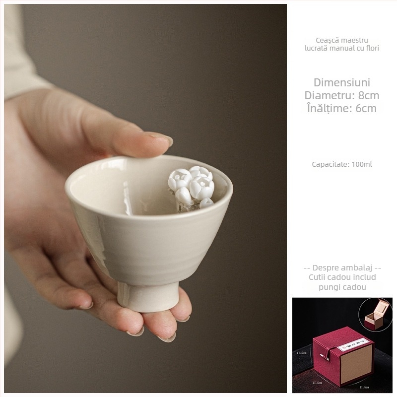 Suport ceramic pentru ceai și pernă de ceai, cu motiv floare de prune, decor pentru ceremonia Gongfu