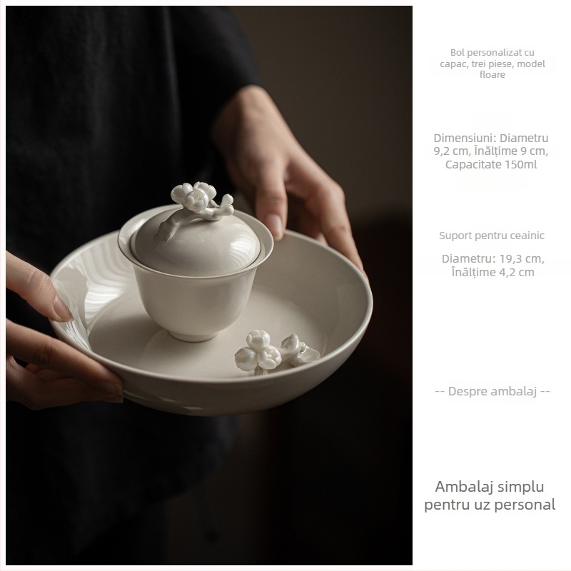 Suport ceramic pentru ceai și pernă de ceai, cu motiv floare de prune, decor pentru ceremonia Gongfu