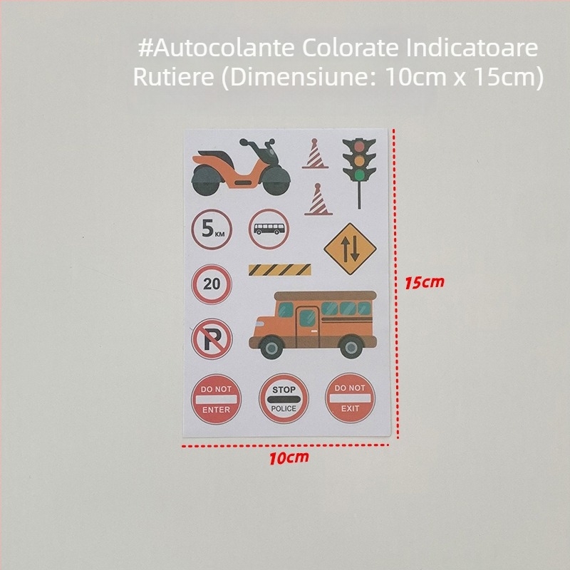Set miniaturi pentru drumuri pentru copii, scenă de parcare și etichete adezive pentru locuri de parcare