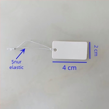 Etichetă de preț goală pentru bijuterii cu șnur elastic, etichetă mică de agățat pentru accesorii de păr negre, etichetă de preț scrisă de mână în limba coreeană.