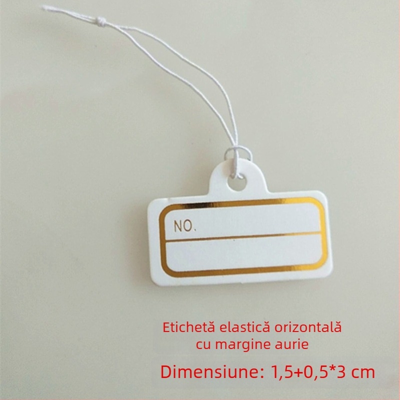 Etichetă de preț goală pentru bijuterii cu șnur elastic, etichetă mică de agățat pentru accesorii de păr negre, etichetă de preț scrisă de mână în limba coreeană.
