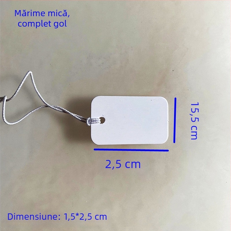 Etichetă de preț goală pentru bijuterii cu șnur elastic, etichetă mică de agățat pentru accesorii de păr negre, etichetă de preț scrisă de mână în limba coreeană.