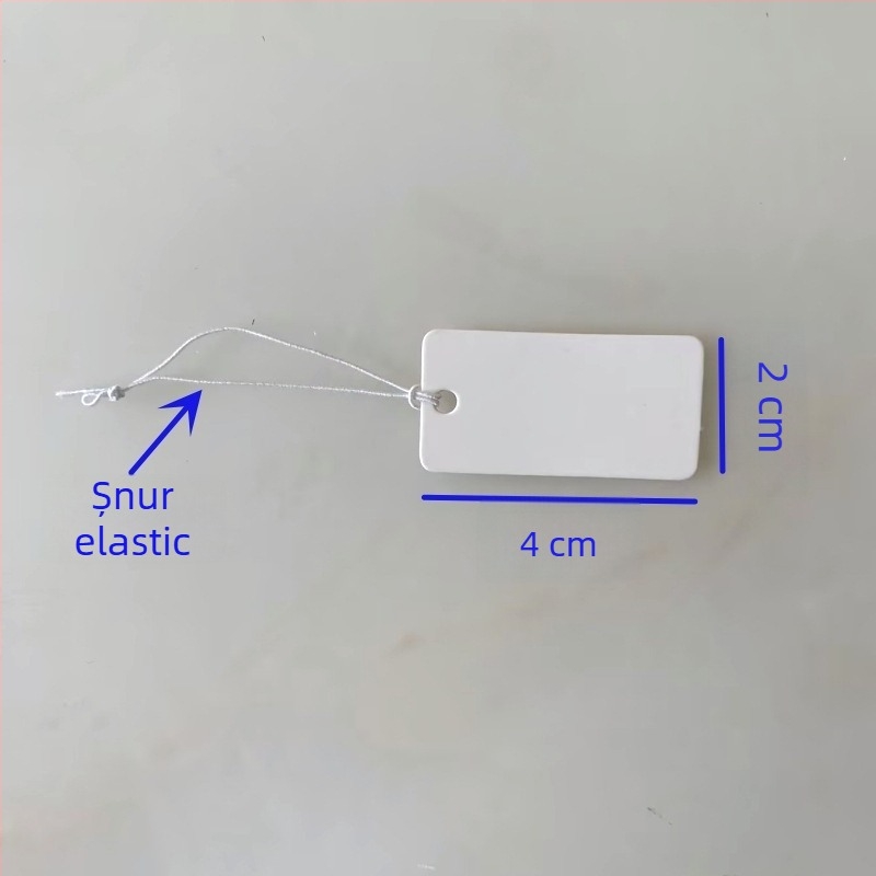 Etichetă de preț goală pentru bijuterii cu șnur elastic, etichetă mică de agățat pentru accesorii de păr negre, etichetă de preț scrisă de mână în limba coreeană.