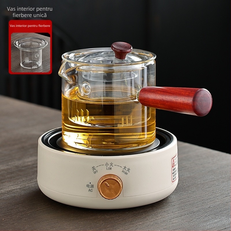 Aragaz ceramic electric pentru ceai cu ceainic din sticlă, dispozitiv compact pentru prepararea ceaiului, fierbător mini pentru apă