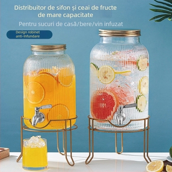 Dispenser din sticlă pentru băuturi, cu robinet, în formă de găleată, pentru bere, sucuri și ceai de fructe