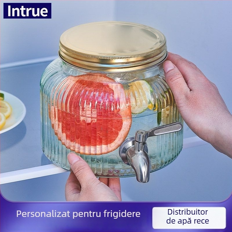Dispenser din sticlă pentru băuturi, cu robinet, în formă de găleată, pentru bere, sucuri și ceai de fructe