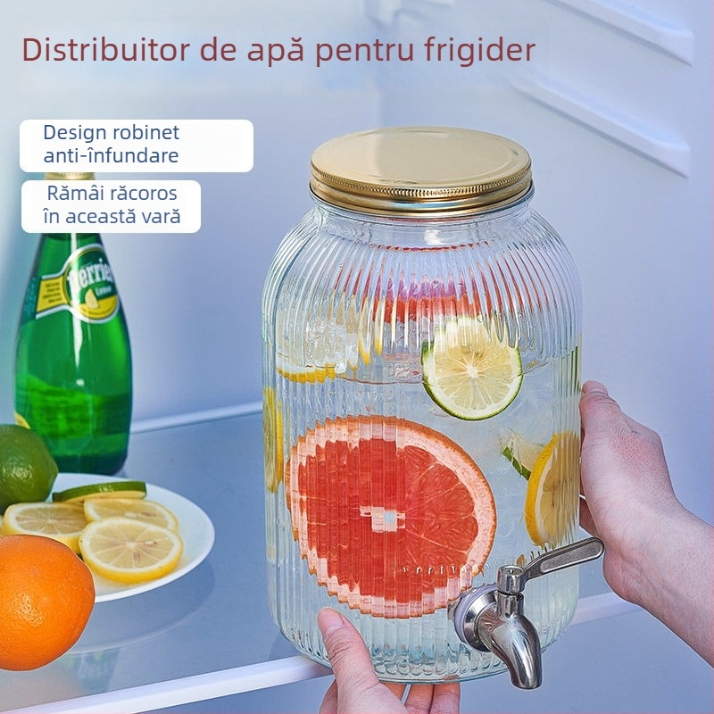 Dispenser din sticlă pentru băuturi, cu robinet, în formă de găleată, pentru bere, sucuri și ceai de fructe