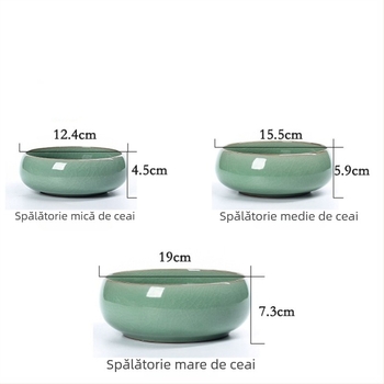 Set de ceai din ceramică Celadon: ceașcă, spălător pentru pensule, scrumieră cu glazură crăpată, bol pentru reziduuri de ceai pentru hidroponie