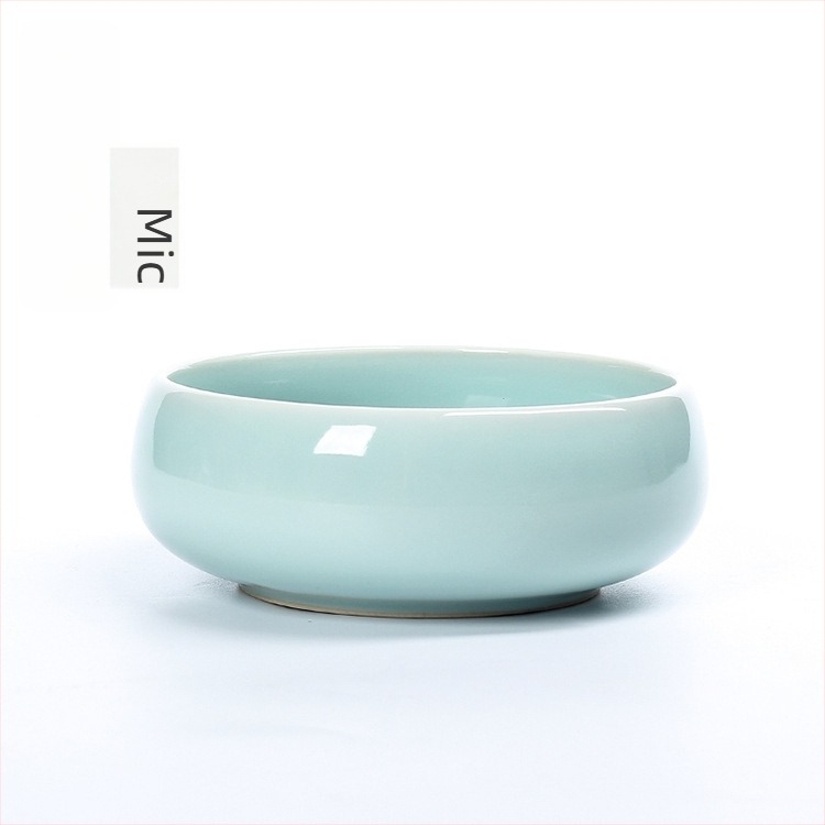 Set de ceai din ceramică Celadon: ceașcă, spălător pentru pensule, scrumieră cu glazură crăpată, bol pentru reziduuri de ceai pentru hidroponie