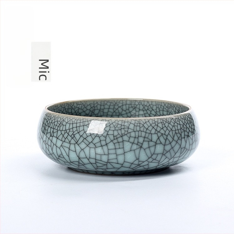 Set de ceai din ceramică Celadon: ceașcă, spălător pentru pensule, scrumieră cu glazură crăpată, bol pentru reziduuri de ceai pentru hidroponie