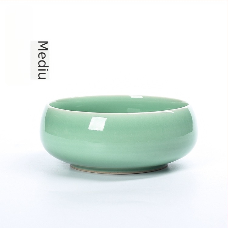 Set de ceai din ceramică Celadon: ceașcă, spălător pentru pensule, scrumieră cu glazură crăpată, bol pentru reziduuri de ceai pentru hidroponie
