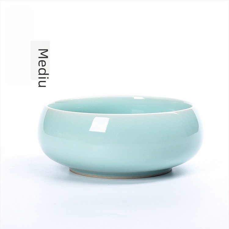Set de ceai din ceramică Celadon: ceașcă, spălător pentru pensule, scrumieră cu glazură crăpată, bol pentru reziduuri de ceai pentru hidroponie