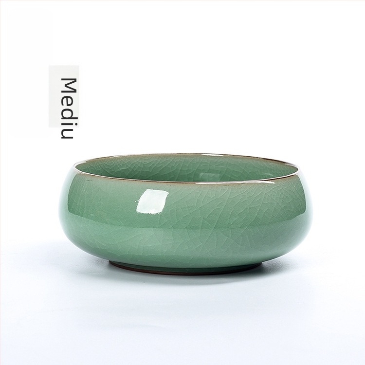 Set de ceai din ceramică Celadon: ceașcă, spălător pentru pensule, scrumieră cu glazură crăpată, bol pentru reziduuri de ceai pentru hidroponie