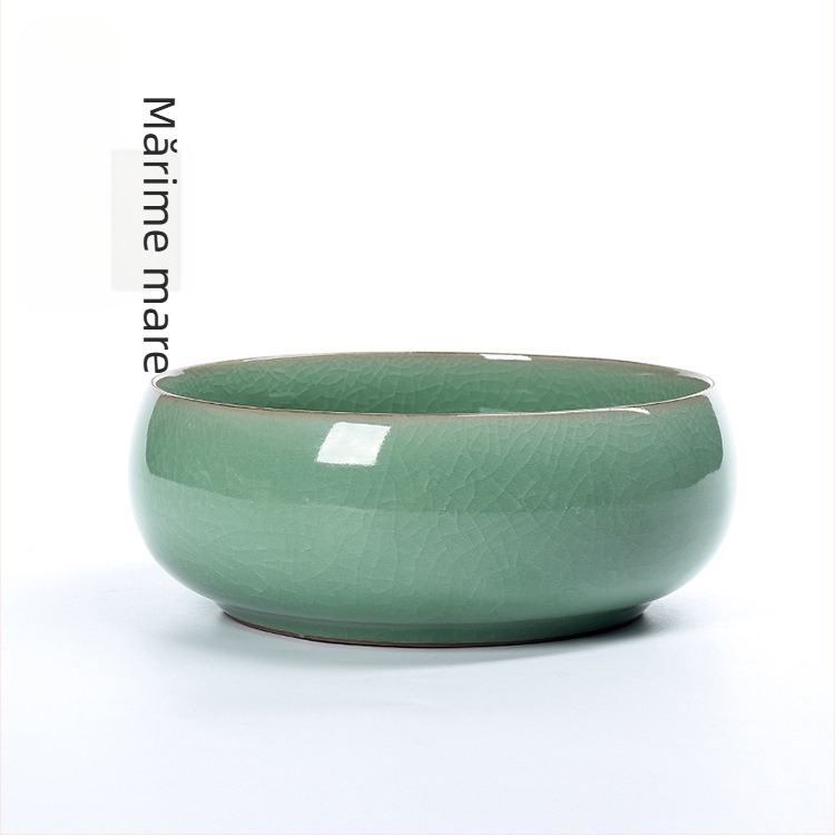 Set de ceai din ceramică Celadon: ceașcă, spălător pentru pensule, scrumieră cu glazură crăpată, bol pentru reziduuri de ceai pentru hidroponie