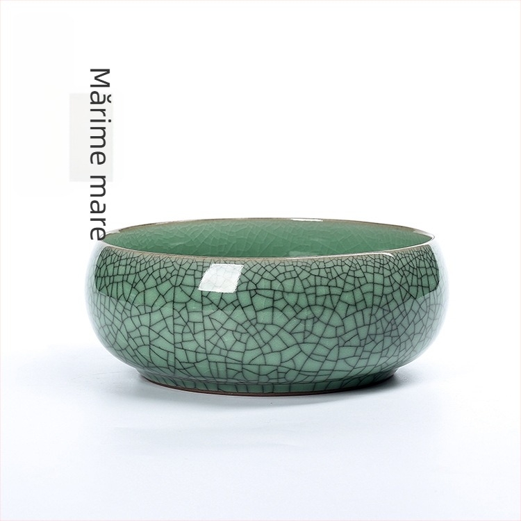 Set de ceai din ceramică Celadon: ceașcă, spălător pentru pensule, scrumieră cu glazură crăpată, bol pentru reziduuri de ceai pentru hidroponie