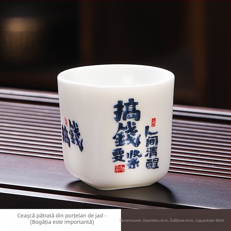Ceașcă de ceai din porțelan jad, stil chinezesc, ceașcă mare pentru ceai Gongfu, design creativ