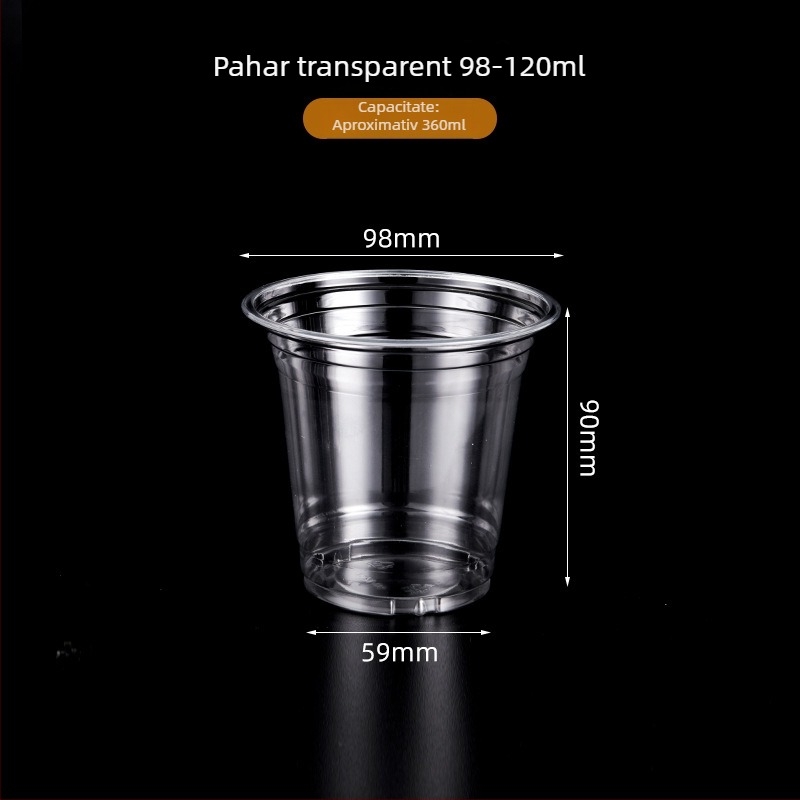 Pahar transparent de unică folosință, cu capac, pentru ceai cu lapte și băuturi reci, din PET