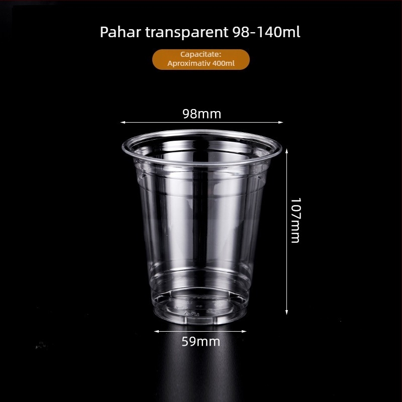 Pahar transparent de unică folosință, cu capac, pentru ceai cu lapte și băuturi reci, din PET