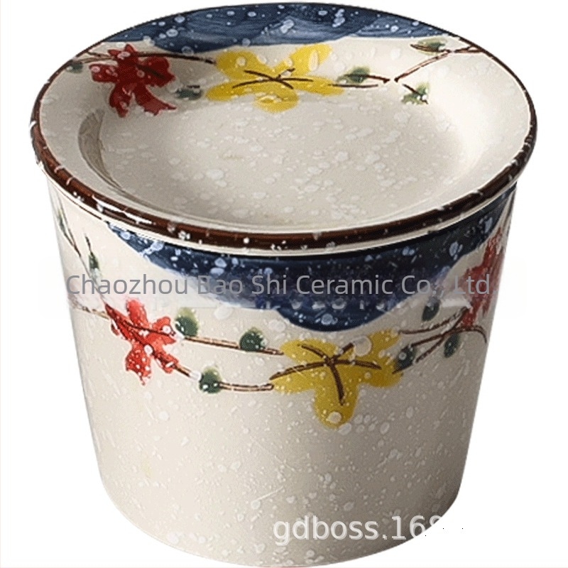 Ceașcă choko pictată manual în stil japonez, cu farfurie și capac, ceramică albastru-alb Gong Fu ceai pentru degustare