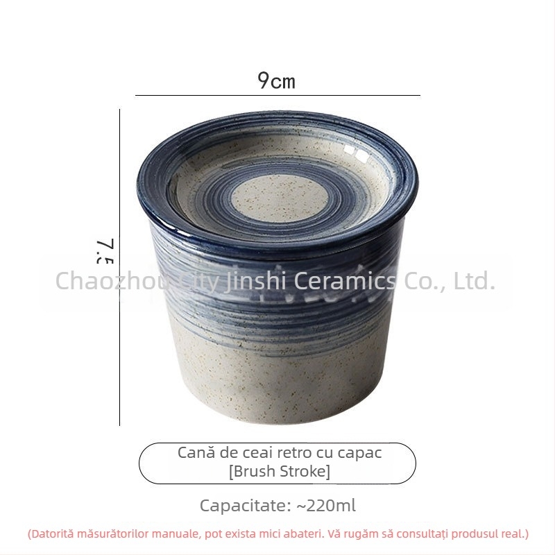 Ceașcă choko pictată manual în stil japonez, cu farfurie și capac, ceramică albastru-alb Gong Fu ceai pentru degustare