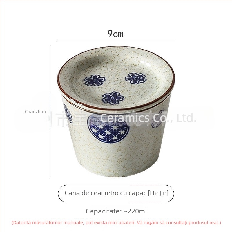 Ceașcă choko pictată manual în stil japonez, cu farfurie și capac, ceramică albastru-alb Gong Fu ceai pentru degustare