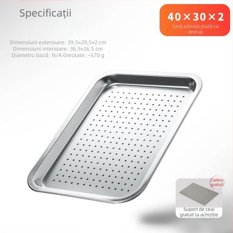 Tavă dreptunghiulară mică pentru ceai, cu suport simplu de drenaj, din oțel inoxidabil, pentru infuzarea ceaiului uscat.