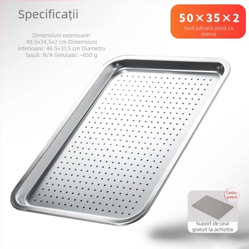 Tavă dreptunghiulară mică pentru ceai, cu suport simplu de drenaj, din oțel inoxidabil, pentru infuzarea ceaiului uscat.