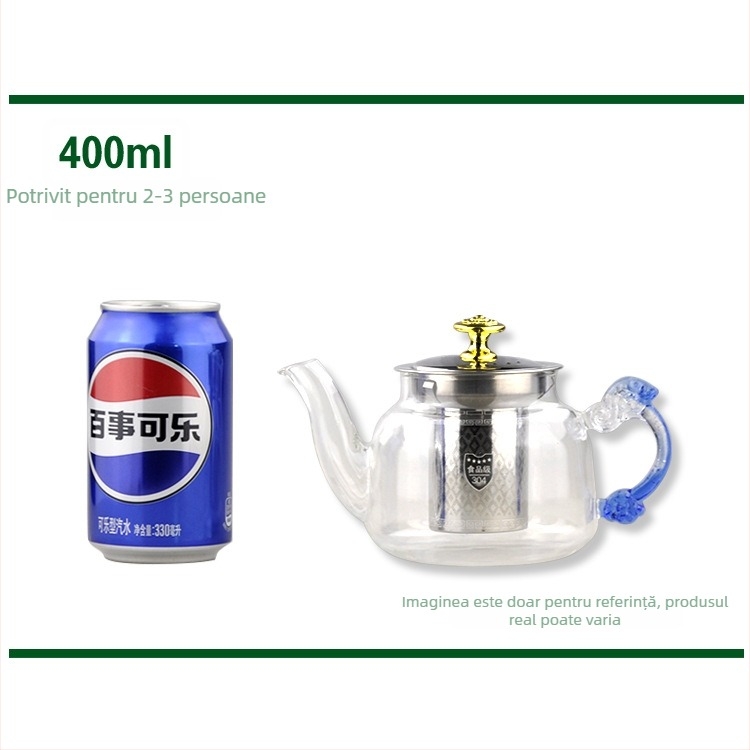 Ceainic din sticlă rezistent la temperaturi înalte, cu infuzor din oțel inoxidabil
