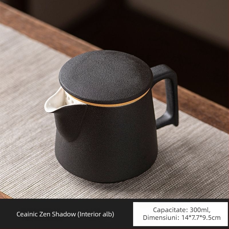 Ceainic ceramic negru cu separare ceai-apă, design simplu, capacitate mare, set Gongfu de ceai