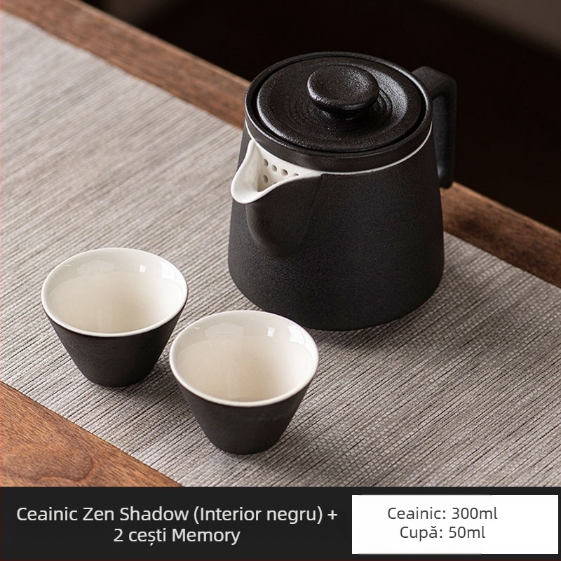Ceainic ceramic negru cu separare ceai-apă, design simplu, capacitate mare, set Gongfu de ceai