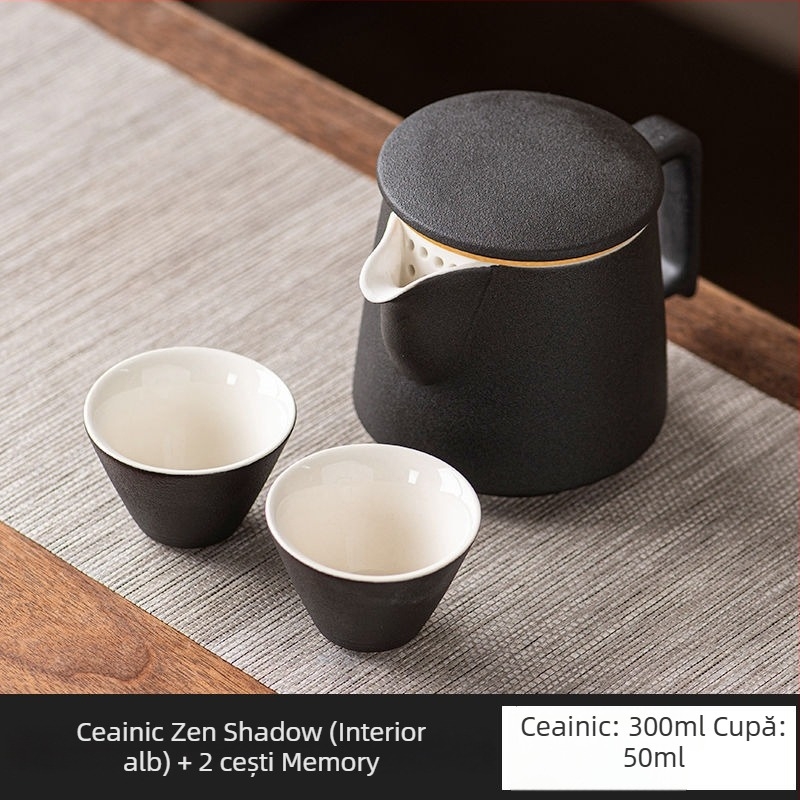 Ceainic ceramic negru cu separare ceai-apă, design simplu, capacitate mare, set Gongfu de ceai