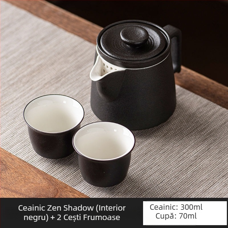Ceainic ceramic negru cu separare ceai-apă, design simplu, capacitate mare, set Gongfu de ceai