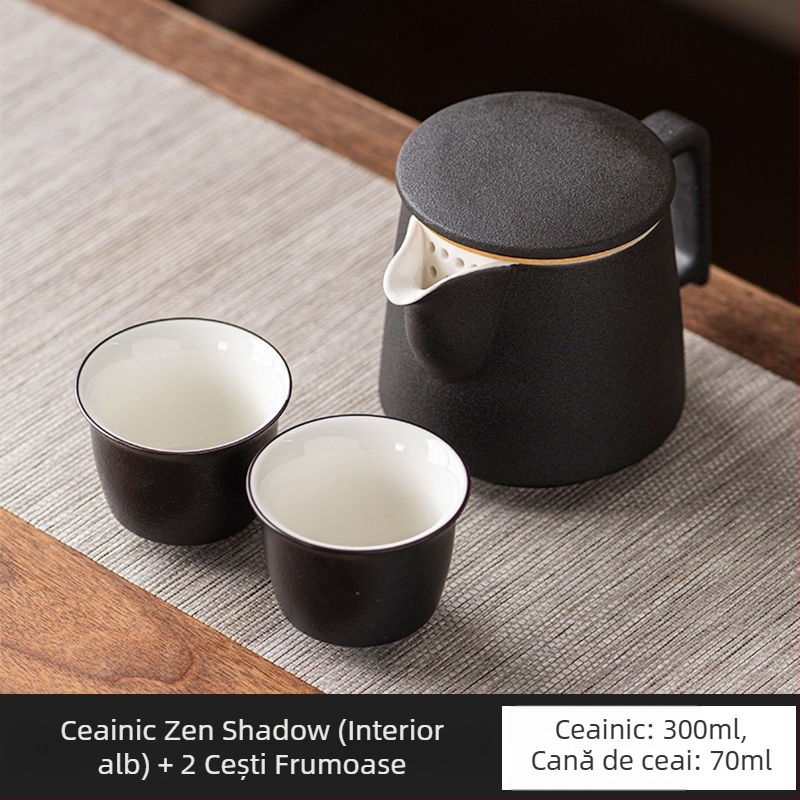 Ceainic ceramic negru cu separare ceai-apă, design simplu, capacitate mare, set Gongfu de ceai