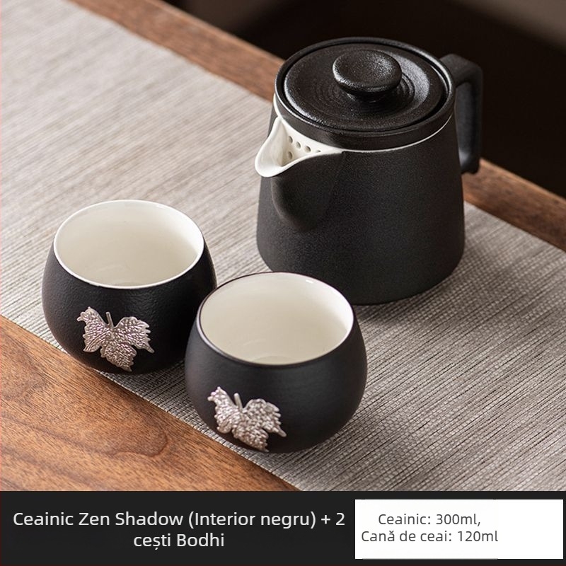 Ceainic ceramic negru cu separare ceai-apă, design simplu, capacitate mare, set Gongfu de ceai