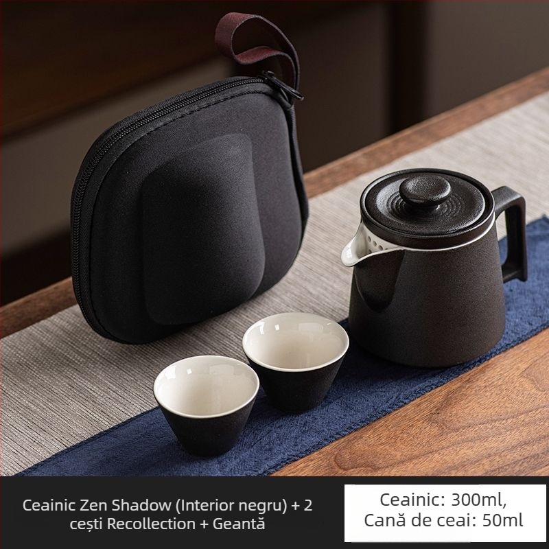 Ceainic ceramic negru cu separare ceai-apă, design simplu, capacitate mare, set Gongfu de ceai