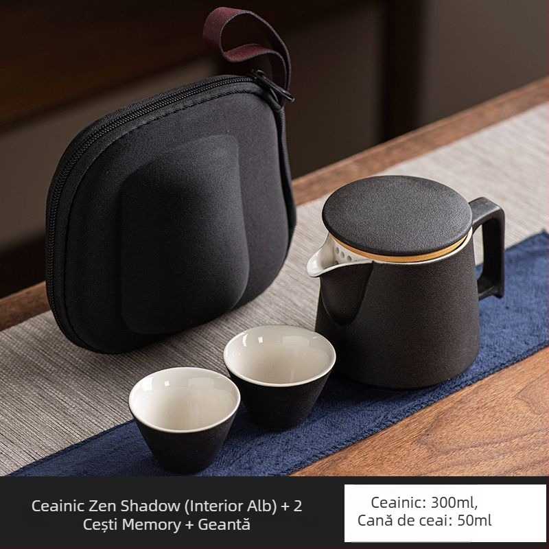 Ceainic ceramic negru cu separare ceai-apă, design simplu, capacitate mare, set Gongfu de ceai