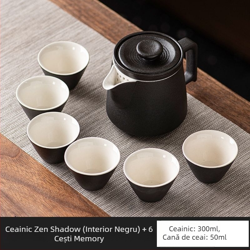 Ceainic ceramic negru cu separare ceai-apă, design simplu, capacitate mare, set Gongfu de ceai