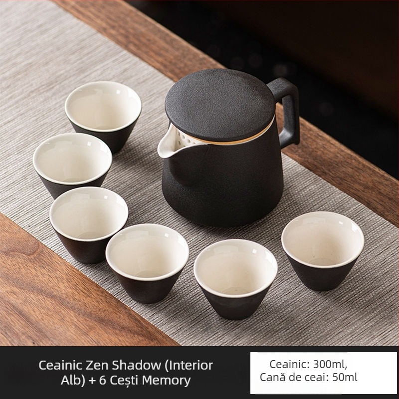 Ceainic ceramic negru cu separare ceai-apă, design simplu, capacitate mare, set Gongfu de ceai