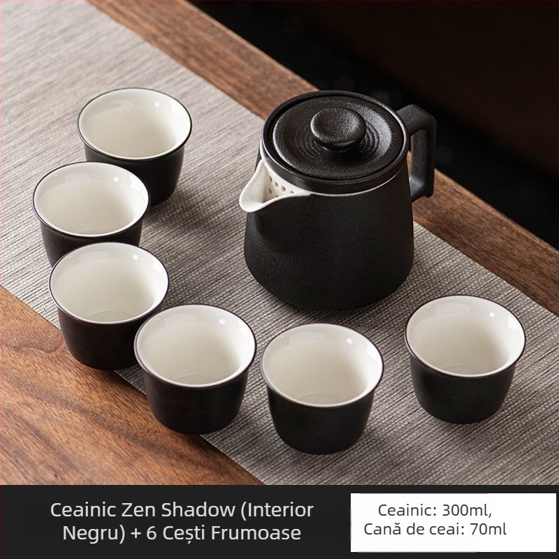 Ceainic ceramic negru cu separare ceai-apă, design simplu, capacitate mare, set Gongfu de ceai