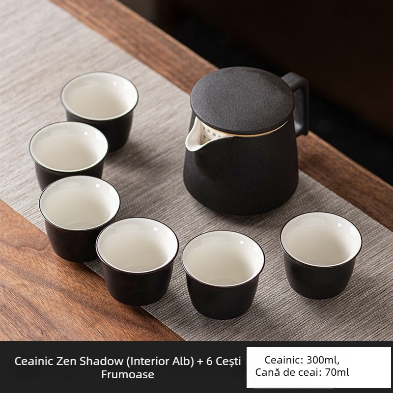 Ceainic ceramic negru cu separare ceai-apă, design simplu, capacitate mare, set Gongfu de ceai