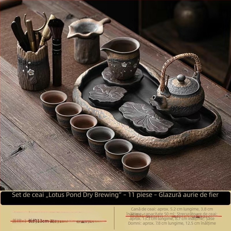 Set ceai Kung Fu ceramic, stil retro, pentru uz casnic, cu bol acoperit și ceainic cu mâner, pentru 6 persoane, potrivit pentru oaspeți și birou