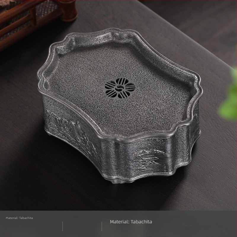 Tavă de ceai emailată din tin, stil japonez vintage, set Gongfu — suport pentru ceainic și recipient pentru apă