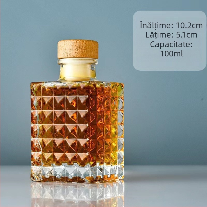 Sticlă de sticlă cu model diamantat, sigilată pentru vin de fructe făcut acasă, mică sticlă goală pentru porționare și extracție la rece pentru aromaterapie