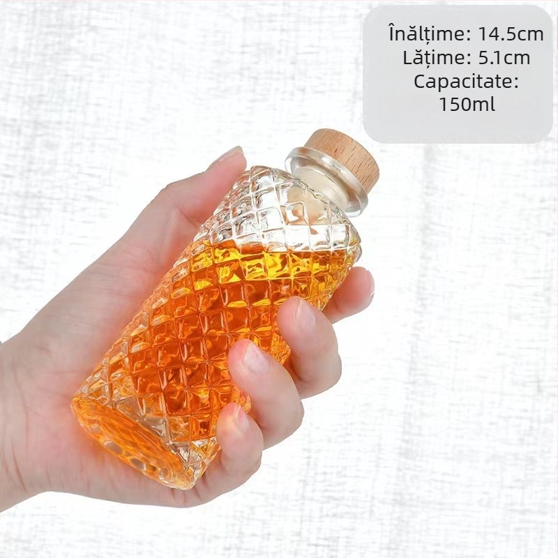 Sticlă de sticlă cu model diamantat, sigilată pentru vin de fructe făcut acasă, mică sticlă goală pentru porționare și extracție la rece pentru aromaterapie