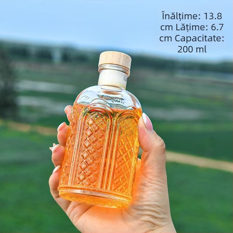 Sticlă de sticlă cu model diamantat, sigilată pentru vin de fructe făcut acasă, mică sticlă goală pentru porționare și extracție la rece pentru aromaterapie