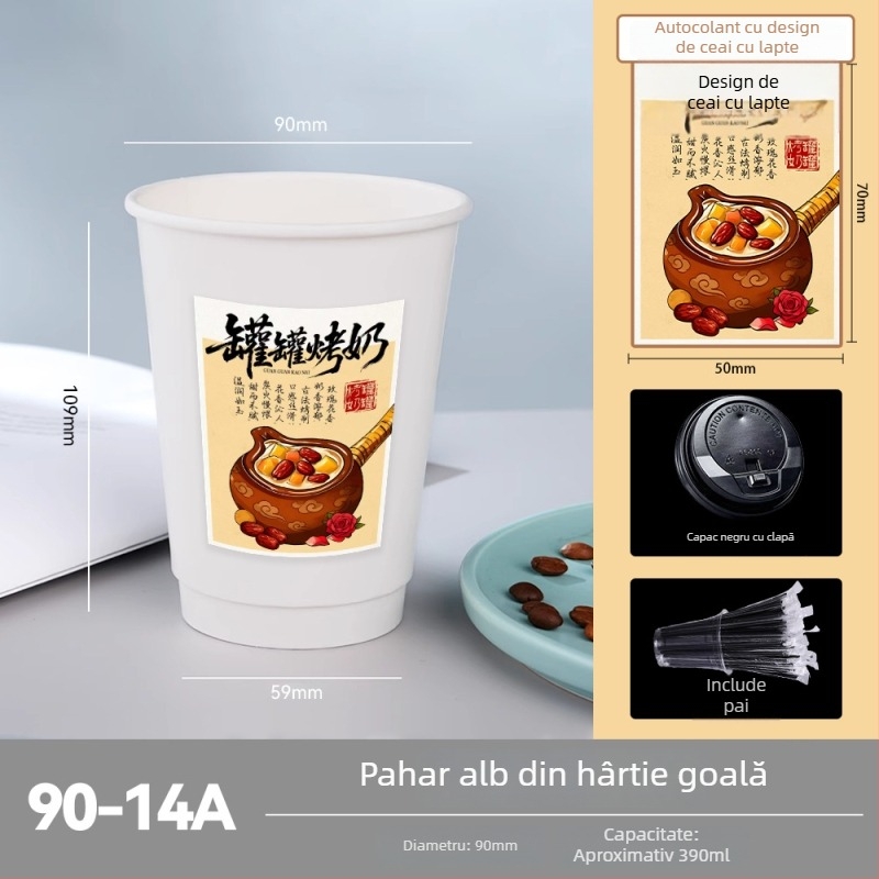 Pahar de cafea cu pereți dubli, îngroșat, pentru ceai cu lapte, izolat și rezistent la căldură, din hârtie Kraft